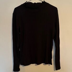 Maurices Black Long Sleeve Top with Ruffle Neckline